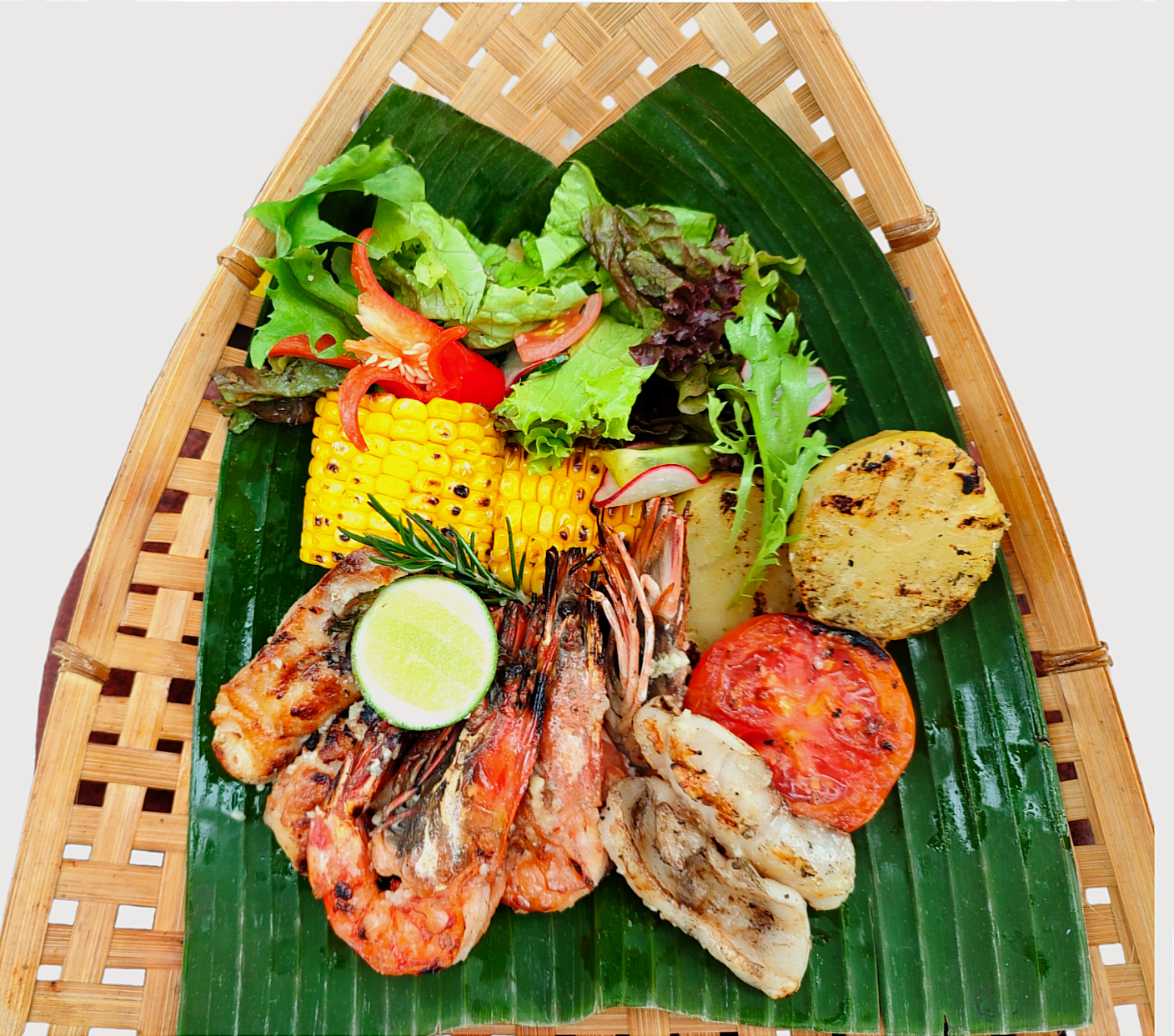 Artisan ocean seafood platter with flame-grilled lobster and prawns
