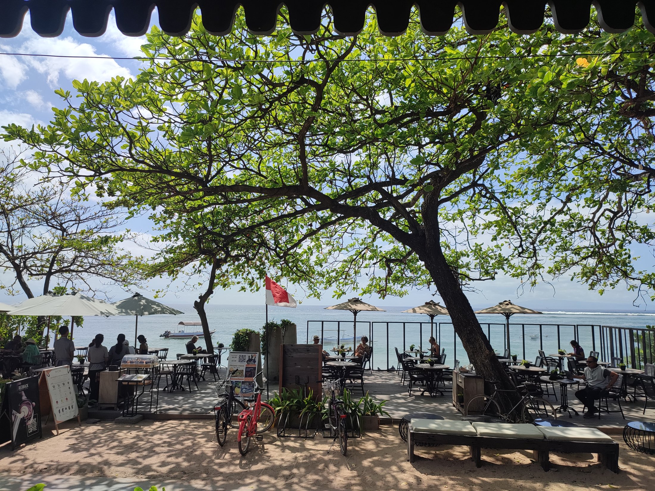Serene pavilion grounds overlooking Sindhu Beach Sanur